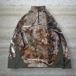 Vintage 90s Realtree Hunting Camo Jacket Mens L Woodland Quarter Zip
